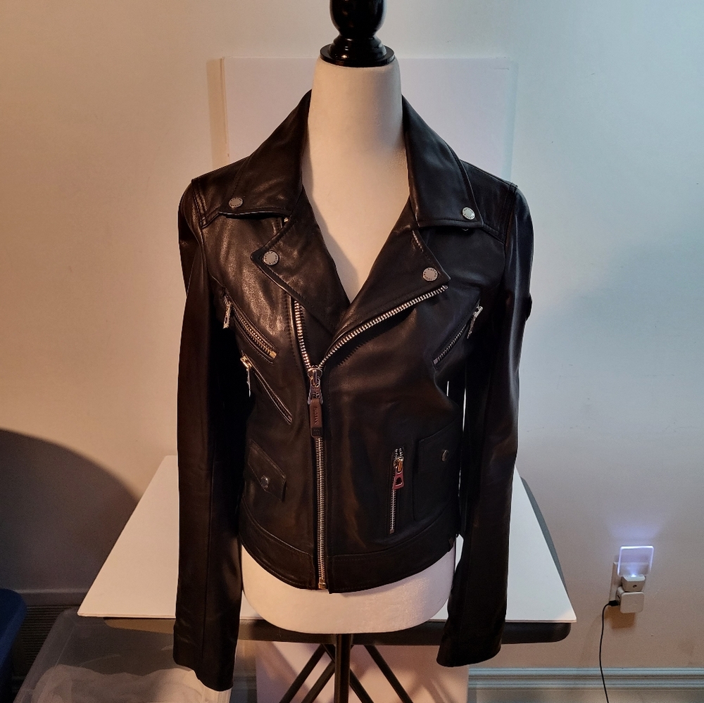 RUDSAK BLACK LEATHER FRINGE JACKET SIZE SMALL